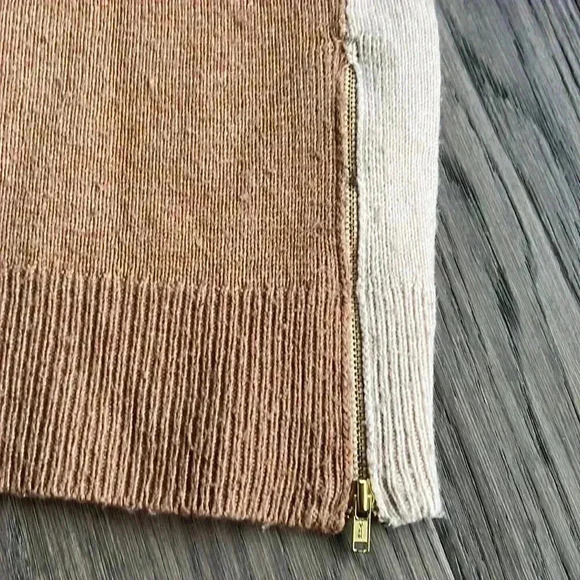 J.CREW | Brown And Cream Merino Wool Blend Crew Neck Sweater With Gold Zippers - Picture 3 of 9